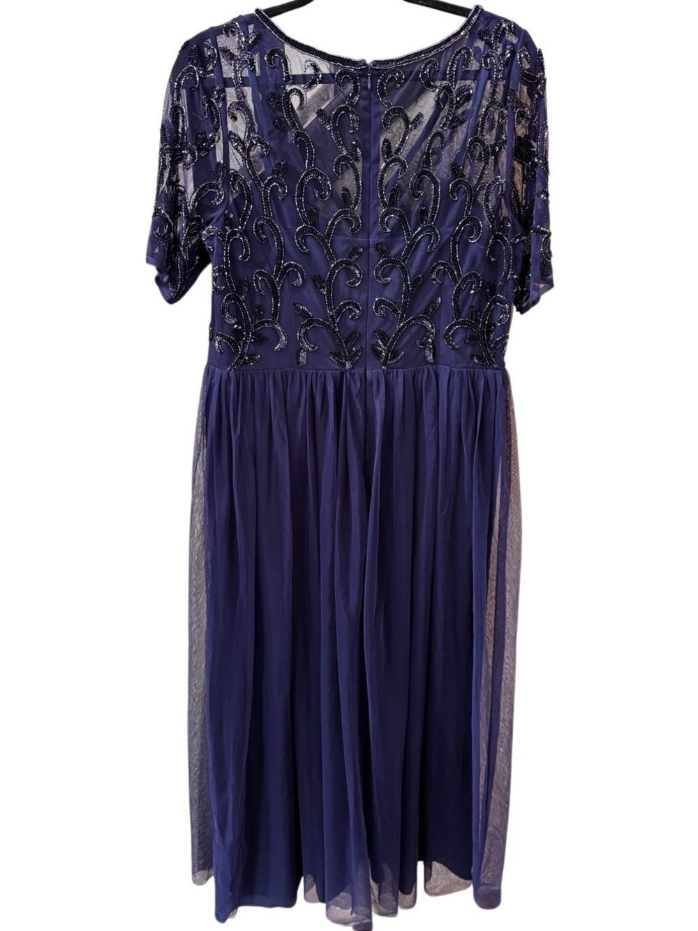 Papell Studio Navy Blue Beaded Mesh Formal Gown Dress Plus Size 16 - Picture 6 of 16